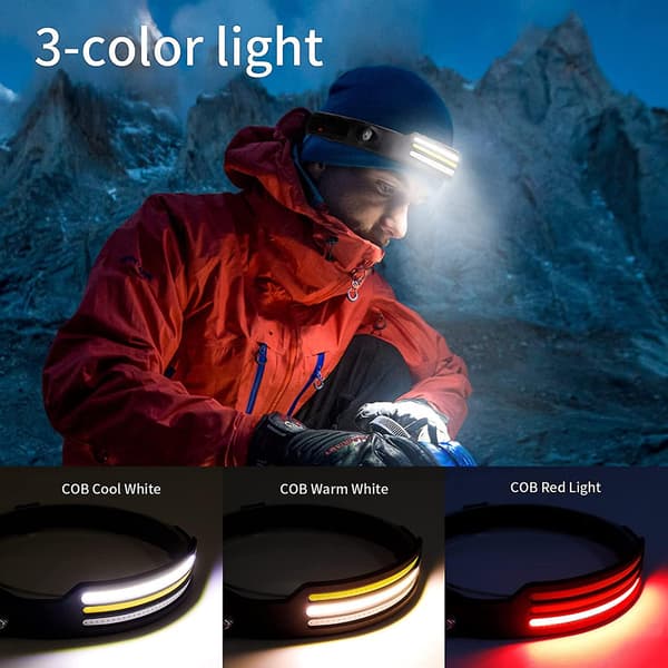 LED Hodelykt, Oppladbar Hodelykt 230 Sensor 8 Lysmoduser Trefarget Lys, IPX4 Vanntett For Utendørs Løping, Camping, Fotturer