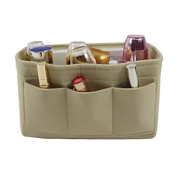 Filt Håndtaske Organizer Kvinder Indvendig Organizer Håndtaske Opbevaringstaske Rejse Kosmetik Opbevaring (beige, S)