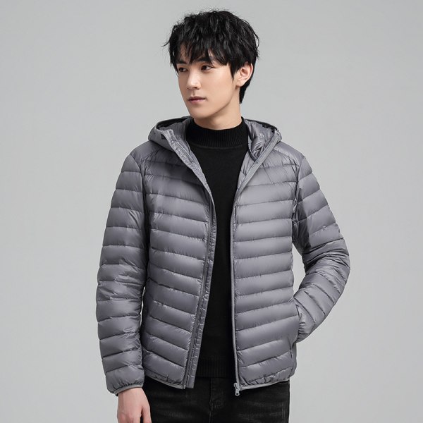Snygg vinterjacka för män Varm lättviktig casual -ytterkläder grå 2XL