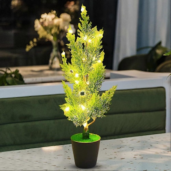 Bordlampe til Rumindretning, Kreativ Pottet Planteform, Naturlig Stil Lampe til Natlys, Simulerede Grønne Planter Natlys Gaver (Cypress)
