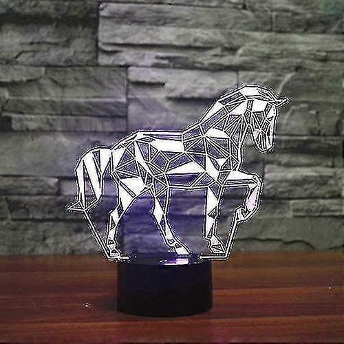 3D Hest Nattlys 7 Farge Illusjon Endrende Led Bordlampe Akryl Flat Mage Base