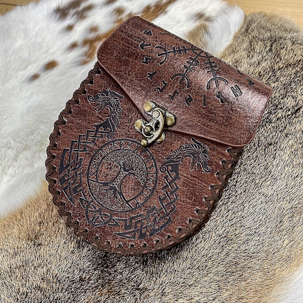 Norse Kohokuvioitu Vyölaukku, Retro Keskiaikainen Keinonahkainen Sivulaukku, Vintage Käytettävä Vyötärölaukku Larp Ren Farieen (lohikäärme)