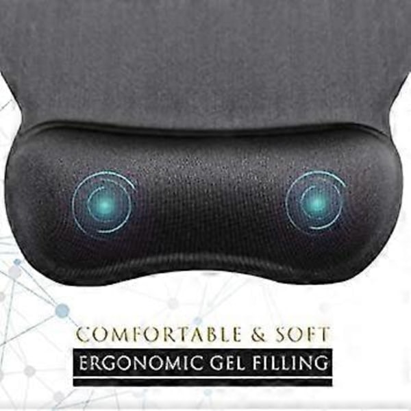 Ergonomisk musmatta med handledsstöd, gelmusmatta med handledsstöd, bekväm datormusmatta för bärbar dator, smärtlindrande musmatta med halkfri PU