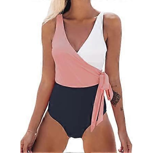 1 stk. rose Femme Badedragt V-hals Cache-cœur Stil Color Block Elegant 1-delt Badedragt