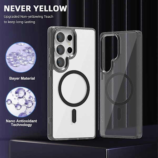 (Sort) Til Samsung Galaxy S25 Ultra Cover Kompatibelt med MagSafe TPU+PC Gennemsigtigt Telefon Cover Sort