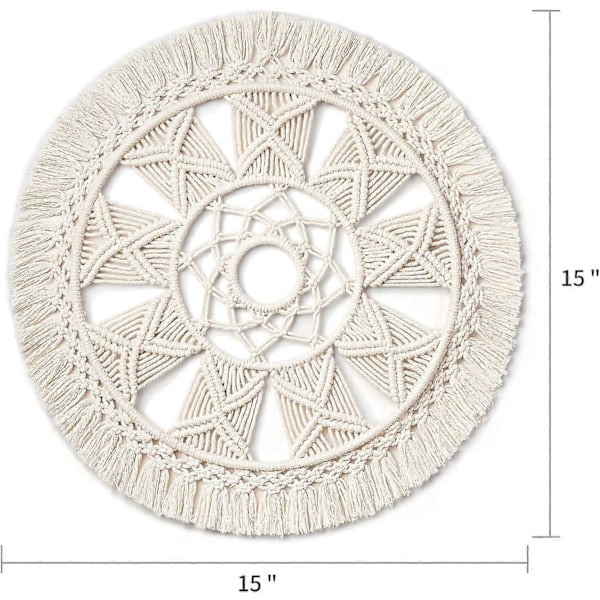15-tums Makramé Väggbonad Krans - Boho Mandala Tapestry för Heminredning