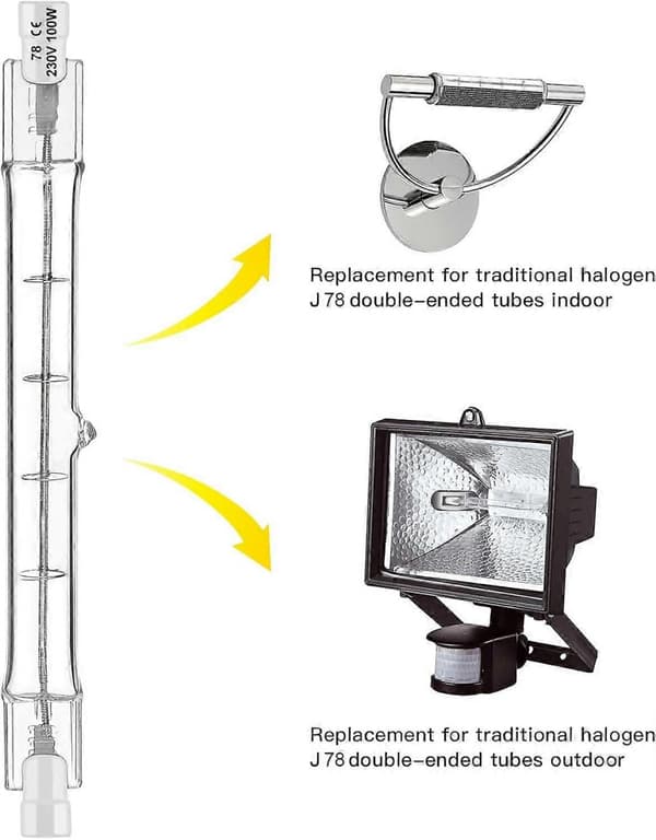 Sæt med 5 R7S Halogenpærer 78mm 80W 230V, R7S Halogenstav 78mm, R7S Halogenpære Dæmpbar Halogenstavlampe