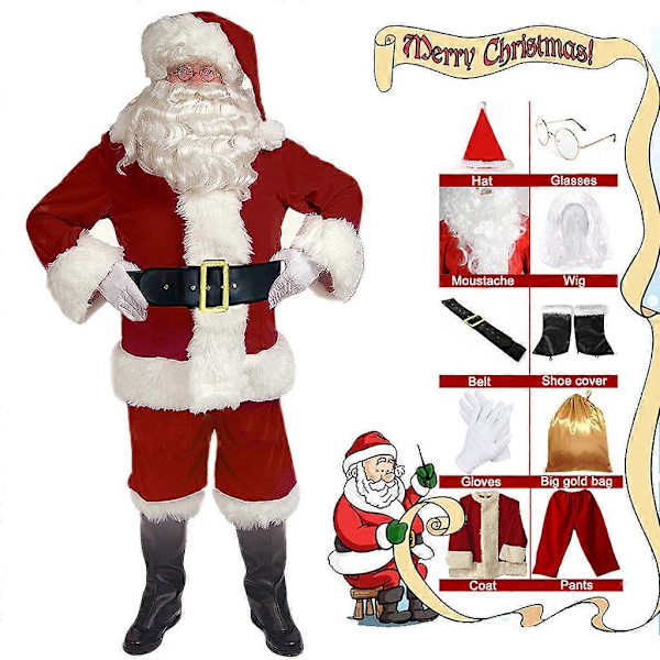 Herre Deluxe Julemandskostume 10 dele Voksen Julemandskostume, L