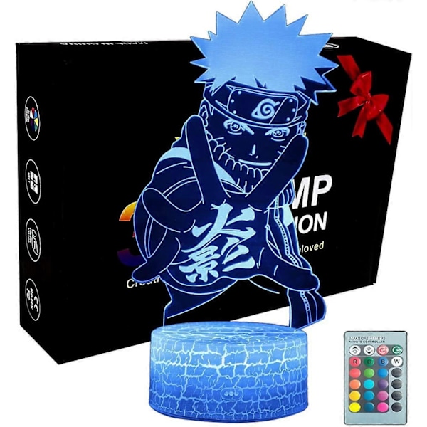 3D Nattlampe for barn, Anime Naruto Uzumaki Naruto, fjernkontroll 16 fargeskiftende LED-spøkelseslys og dekorativ kunstbelysning