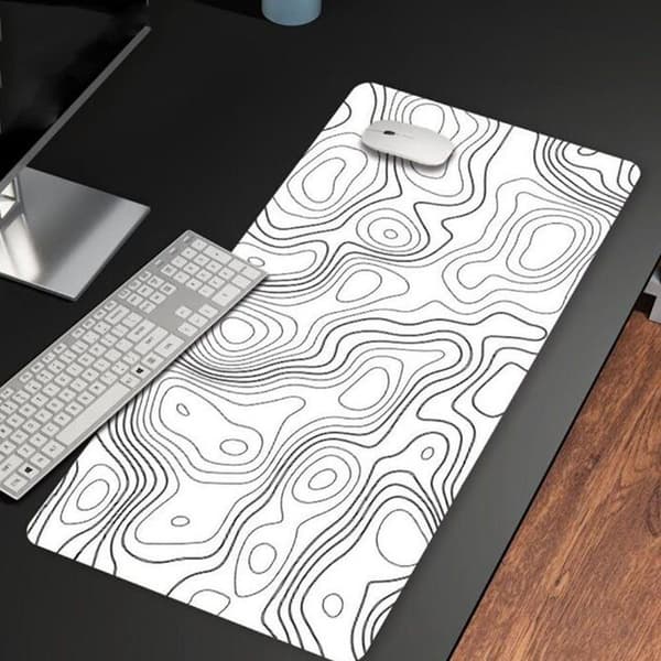 Gamingmusematte med sydde kanter, 80x30/90x40cm, hvit