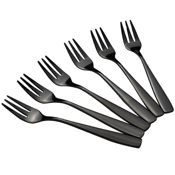 16 Dele Rustfrit Stål 3-Tandet Sort Dessertgaffel til Appetizer