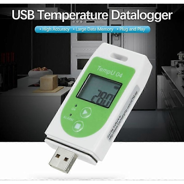 USB Datalogger Termometer - Återanvändbar Temperaturregistrering (32 000 Data), Grön
