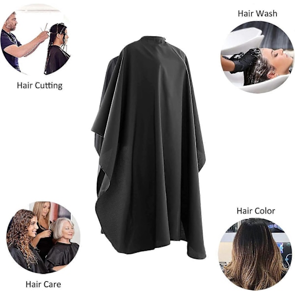 150x120cm Hiustenleikkuuviitta, Unisex Salonki Vedenpitävä Nylon Hiustenleikkuuviitta Kampaamoon tai Kotiin Musta