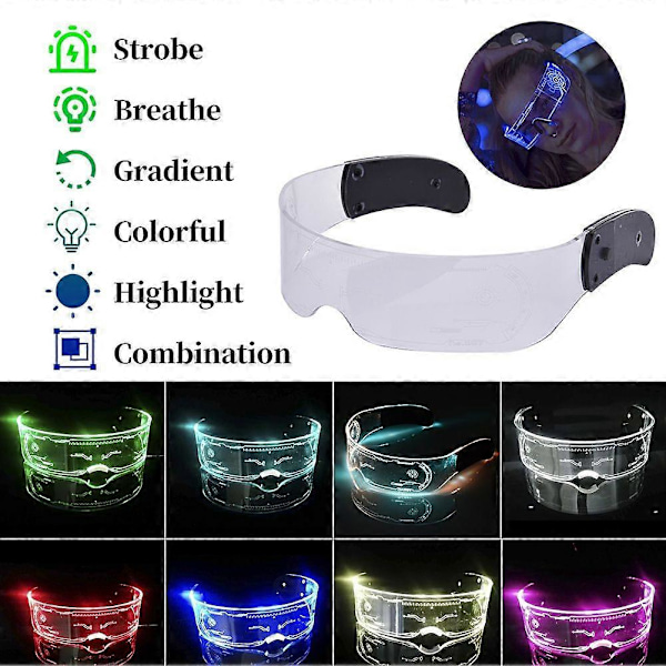 (Keltainen valo) LED-valolla varustetut 7-väriset kirkkaat linssit visiirilasit suojalasit Cyberpunk Rave Party Yellow light