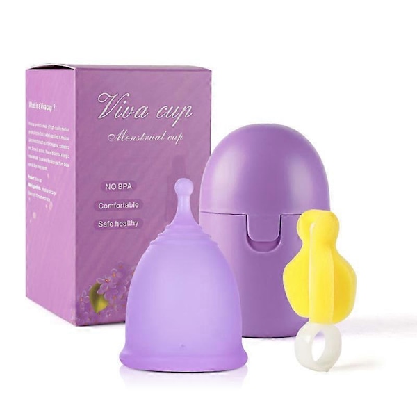Menstruationskopper + Steriliseret Opbevaringsboks - Alt hvad du behøver for at starte din menstruationskoprejse! - Feminin hygiejne - Lækagefri - op til 99,10% Lilla