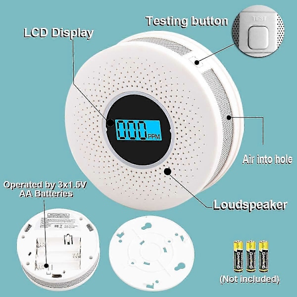 Kolmonoxid Detektor Rökdetektor Hög Noggrannhet CO Alarm Med Ljudvarning Och Digital LCD D