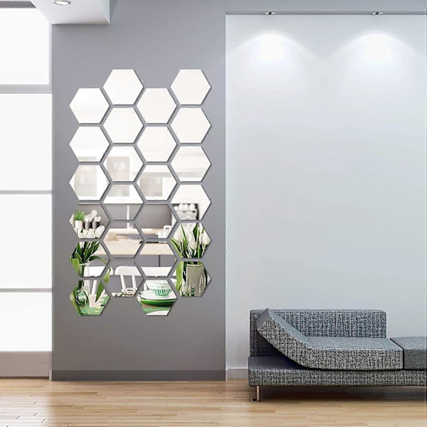 1 Styk Aftagelig Akryl Spejlindstilling Vægsticker Dekal til Hjemmet Stue Soveværelse Dekoration (Hexagon, 1 Styk)