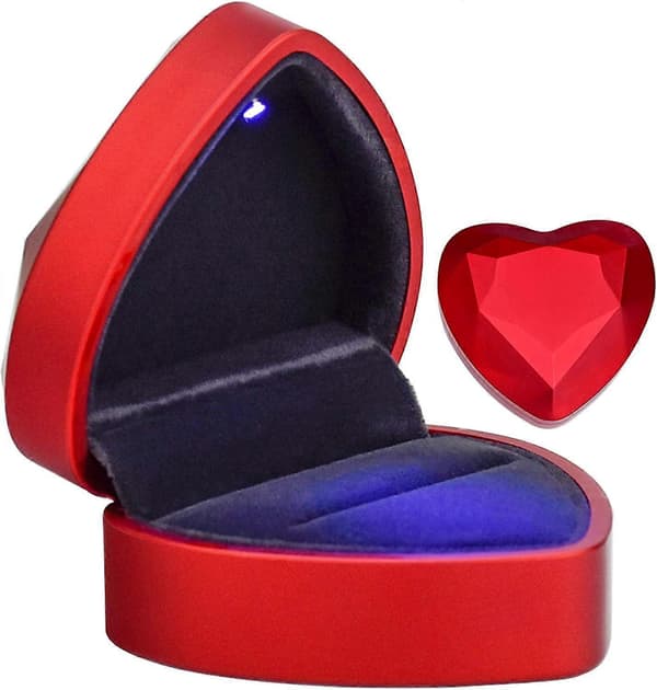 Sammet Ringbox, Hjärtformad Ringbox med LED-ljus Smyckeskrin för Bröllop, Frieri, Förlovning