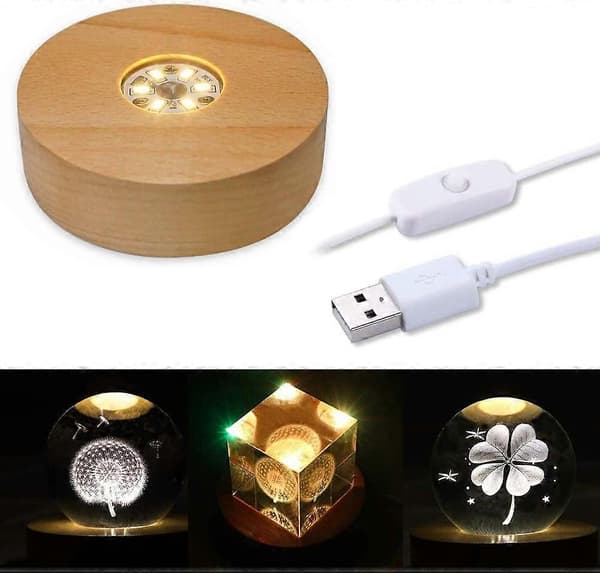4\" LED Træ Display Base til Krystaller Glas Kunst, Farverig Lys Krystal Display Base Stand med 6 LED'er