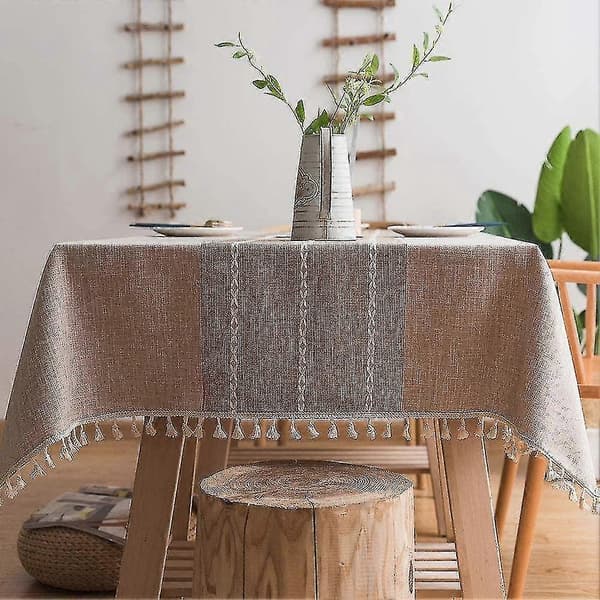(Beige) 90*90 cm Vandtæt Dug Broderi Sækkelærred Hør Med Kvast