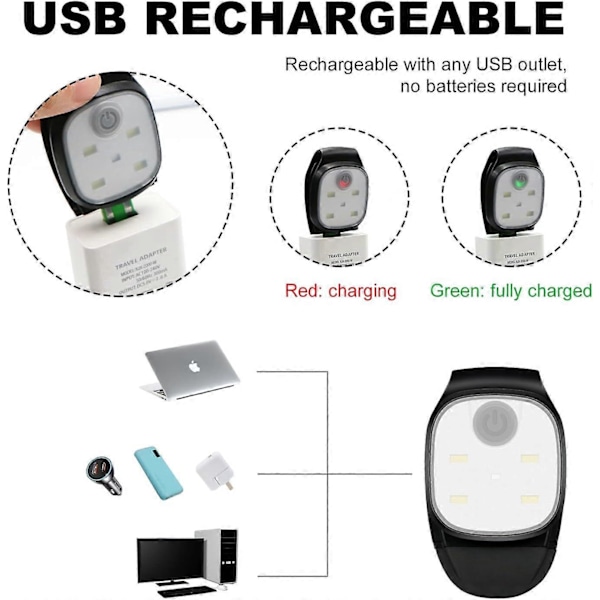LED Pandelampe Brystlys 2-delt Løbelys med 4 Lystilstande Sikkerhedslampe med Klips til Udendørs Sport Løb Camping