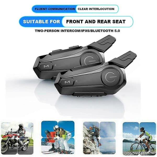 2 stk. Bluetooth Intercom Motorsykkel Fullhjelm Bluetooth Headset for 2 Førere Intercomunicador Trådløs