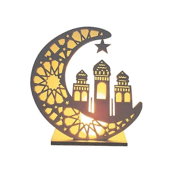 Træhåndværk Ornament Lampe Mellemøstlig Festival Eid Dekorativ Lampe Måne LED Dekorativ Lampe, C