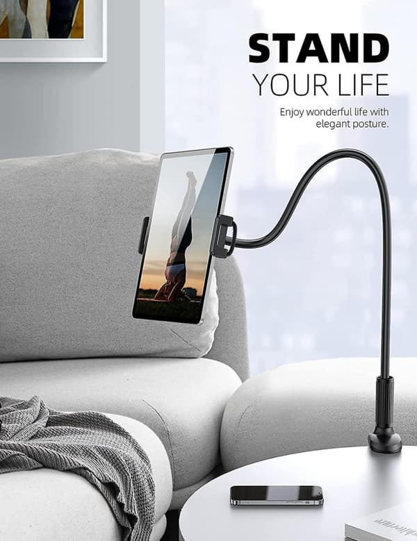 Svanehals Tablet Holder 360 Justerbar Tablet Stand Fleksibel Arm Tablet Mount Klemme Kompatibel-sort