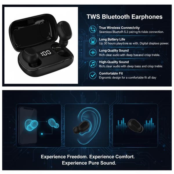 Sleep Dedicated L21Pro Bluetooth-hörlurar Digital Display Mini Brusreducering