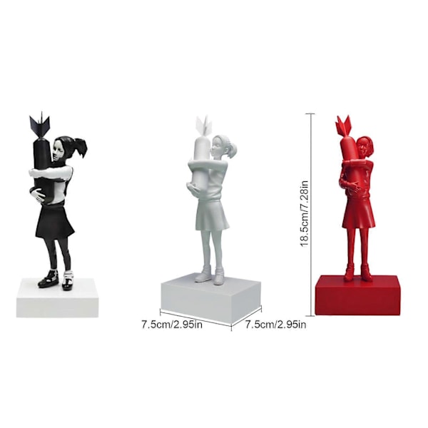 (Hvid) Bomb Hugger Banksy Skulptur Pige Street Art Resin Statue Design Ornamenter Kontor Hjem Indretning