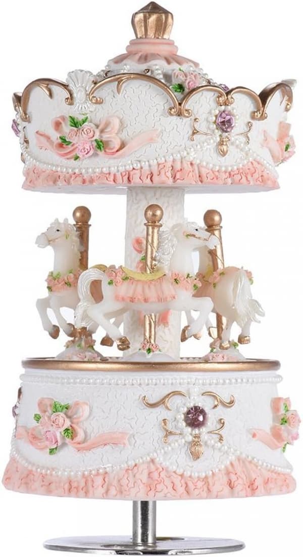 Karusellmusikkboks, egnet som bursdagsgave til jenter, barn og kjærester, rosa