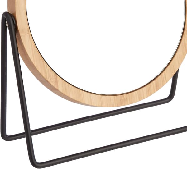 Amazon Basics rundt sminkespeil med bambuskant, forstørrelse, bordmontering, svart, 7,2\"L x 2,87\"B
