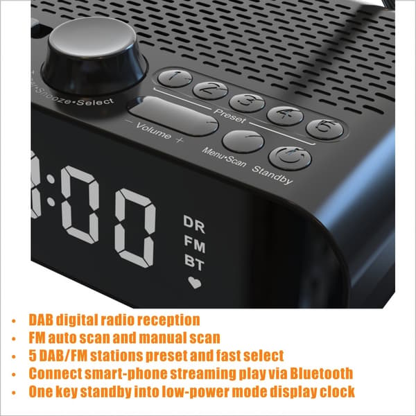 Yöpöydän FM-kelloradio Bluetooth-kaiuttimella, EU-versio