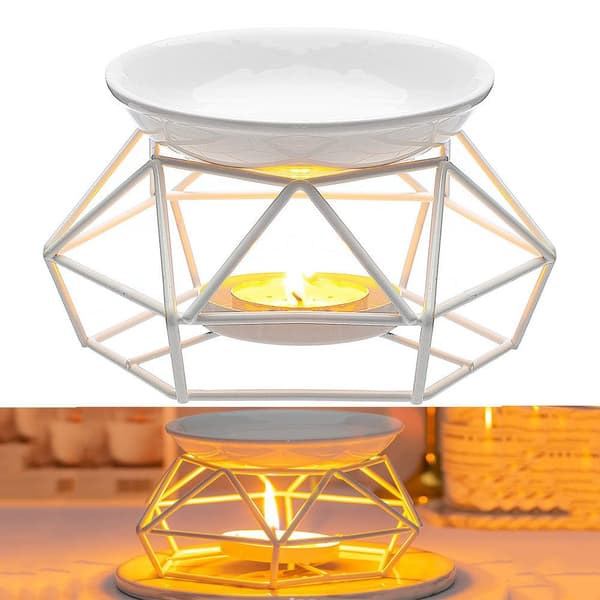 Metall duftlampe med voks og telysholder (hvit)