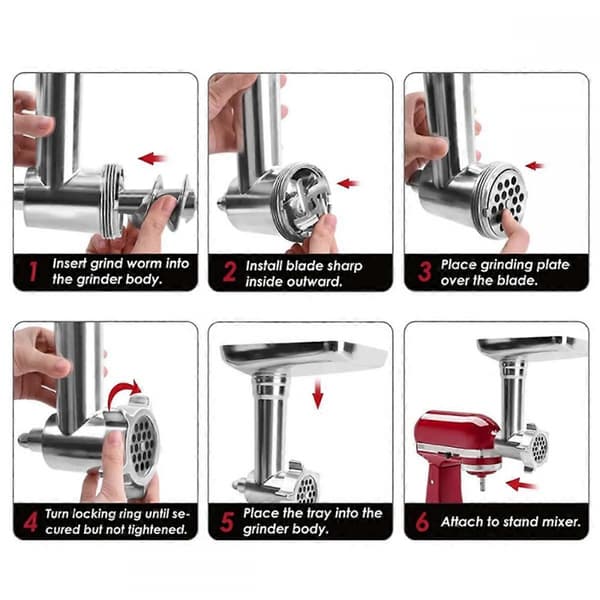 1 sett for KitchenAid kjøttkvernfeste for kjøkkenmaskiner