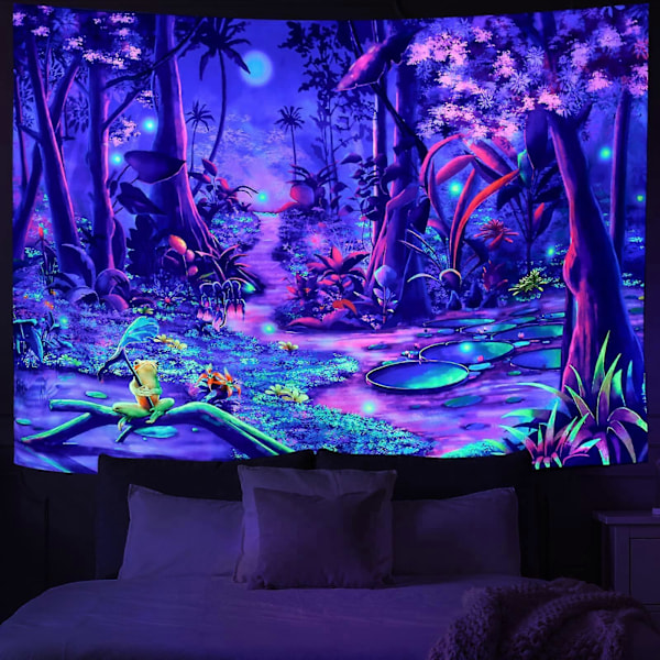 Blacklight Fantasy Forest Psykedelisk Växt UV-Reaktiv Natur Träd Tapestry för Sovrum Mystiskt Landskap