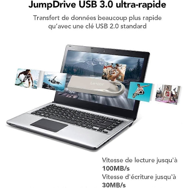 USB-minne 32 GB, USB-minne med läshastighet upp till 100 MB/s, USB 3.0, original metallminne vattentätt och stöttåligt för bärbar dator/PC/bil