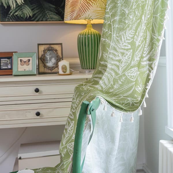 Boho-trykt bomuldslinnedgardin med kvaster, 150*200 cm, 1 stk