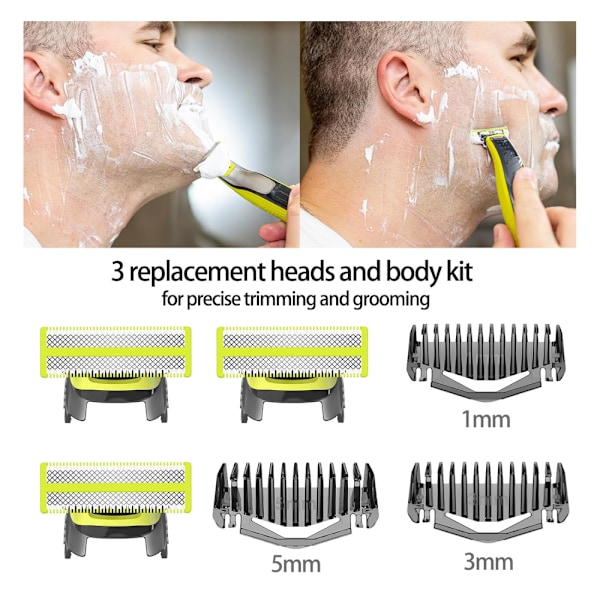 Uppgraderade Ersättningsblad i Rostfritt Stål med Trimmer Skydd Kompatibla med One Blades P2515QP2520 (3+3 set)