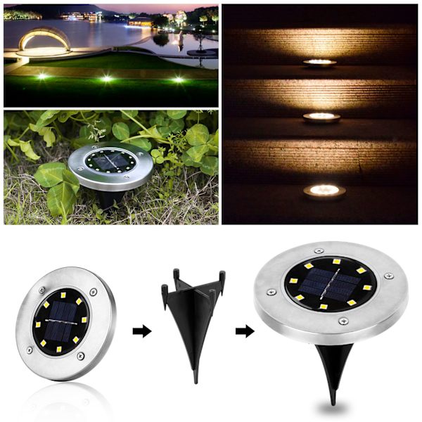 Speed 12 x LED solcellslampa infälld golvspotlight