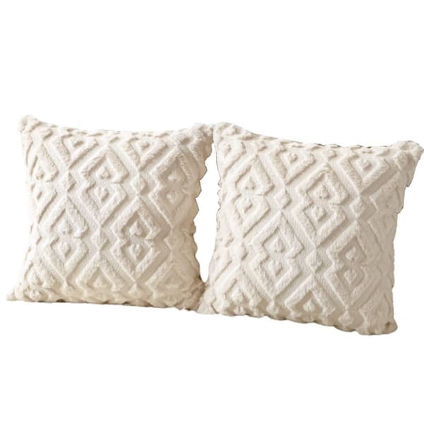 Örngott Mjuk Plysch Geometrisk Kräm Beige 45x45cm 2-pack