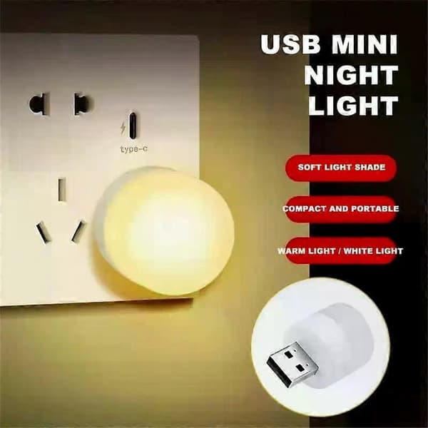 USB Boklamper USB Nattlys Mini LED Nattlys USB Plugg Lyspære Strømforsyning Lading Liten Rund Lesing Øyebeskyttelse