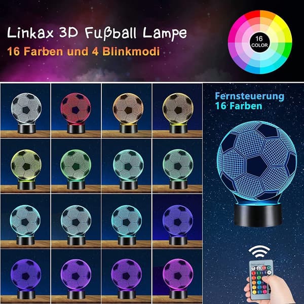 LED nattlys 16 farger 3D fotballgave LED integrert