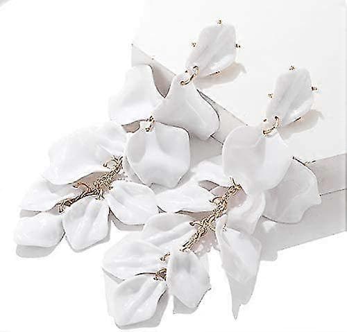(Hvid) Akryl Roseblad Øreringe Dingle Overdrevne Blomster Øreringe Drop Blomsterkvast Øreringe White