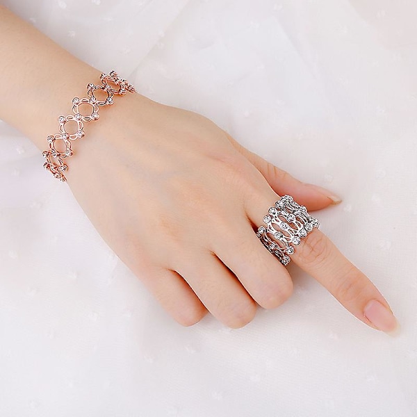 (Silver med diamant) S925 Silver Ring Armband 2 i 1 Transformbart Ring Armband Teleskopisk Ring för Kvinnor