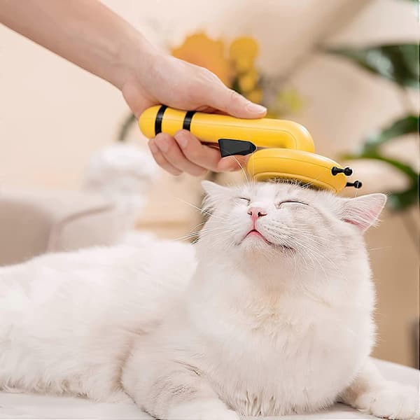 Kort og Langhårsbørste til Hund og Kat, Langhårs Massager til Kort og Langt Hår, til Fjernelse af Løs Underuld, Filtret Hår (Gul)
