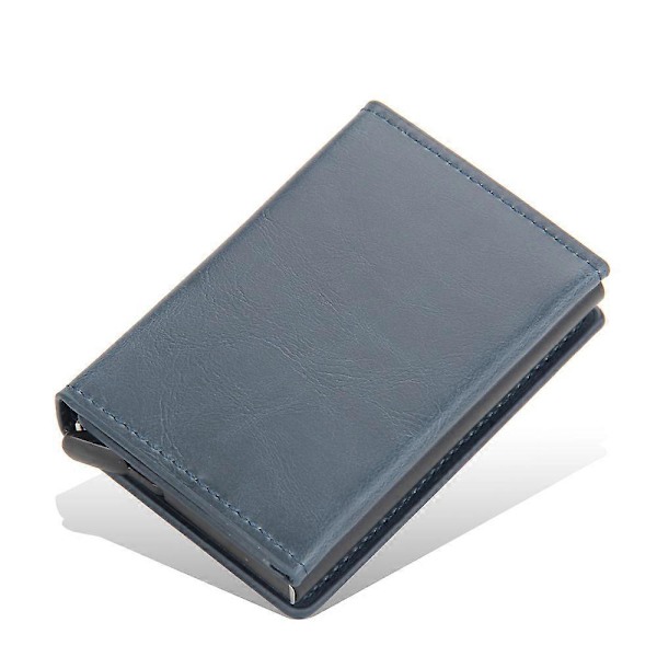 Blå Korthållare, RFID-skydd, Äkta Läder Herr Bifold Plånbok, Kreditkort- och Sedelförvaring (Svart 2)