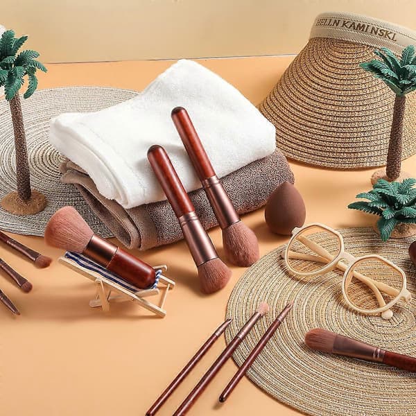11 Delars Mahogny Sminkborstset Rottingvävd Borstväska Foundation Smink Concealer Ögonskuggborstar Komplett Set
