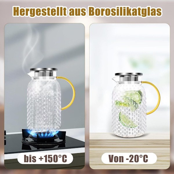 Glaskaraff 1500ml, stor diameter, lätt att rengöra