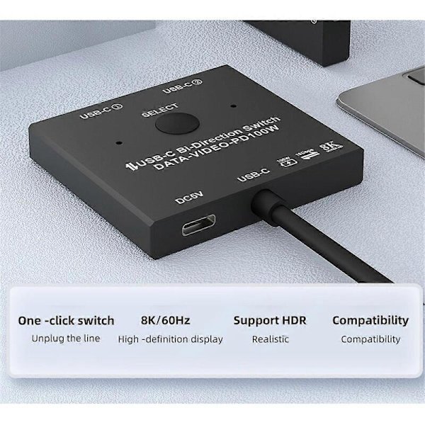 Bi-Directionell USB C Switch 100W Laddning+10Gbps Data+8K Videoöverföring 1x2/2x1 KVM Switch för 2 L